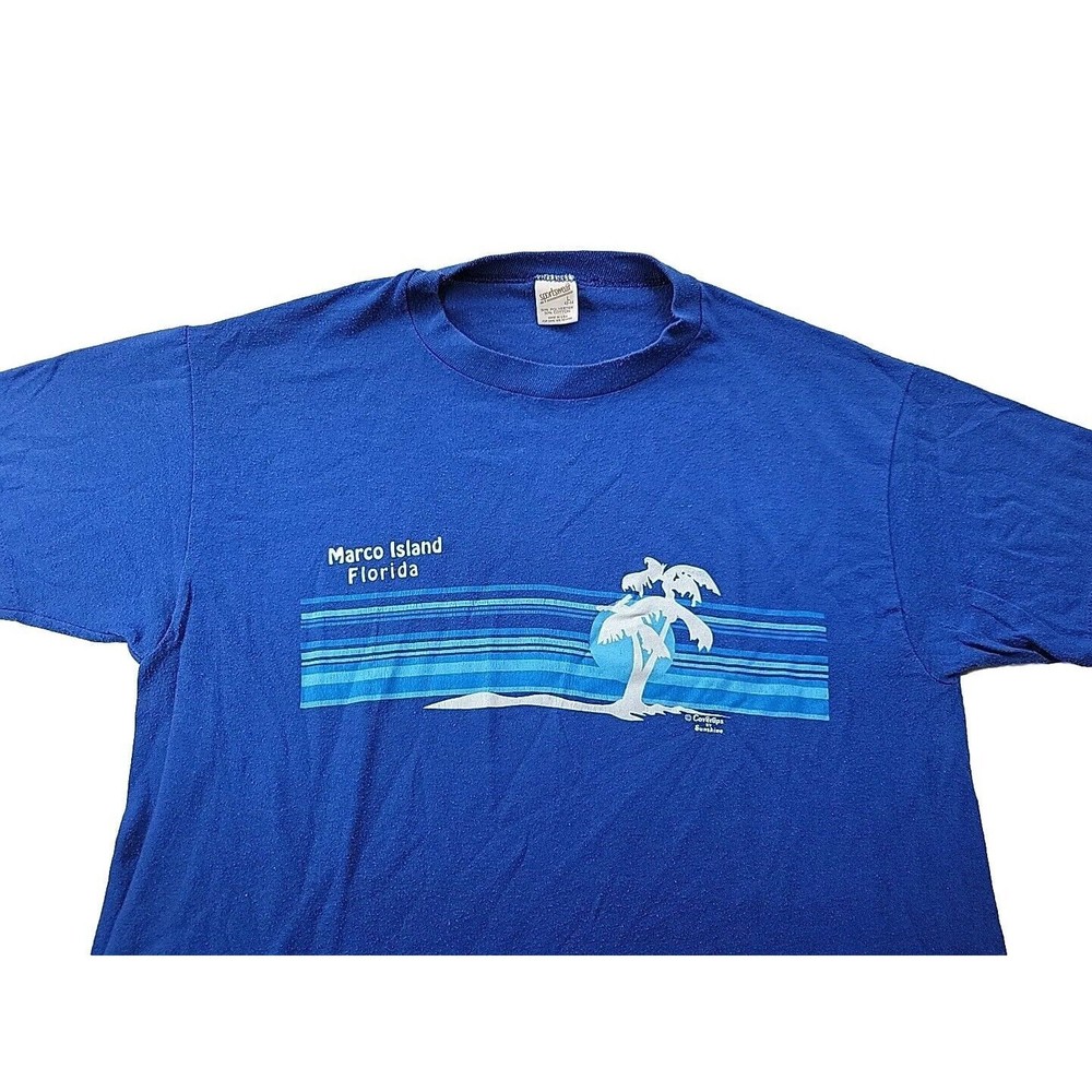 Vintage Sportswear Sz L Blue Single Stitch Tourist T Shirt Marco Island, FL  SS
